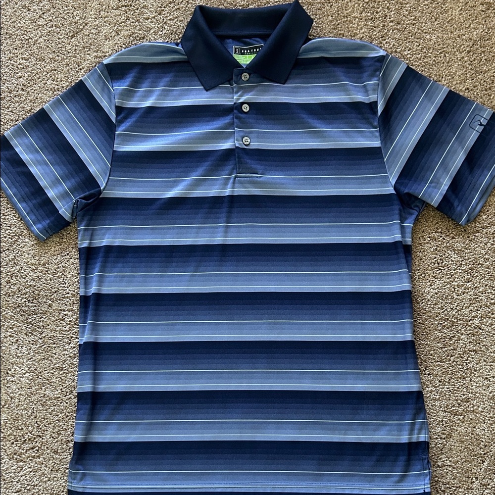 PGA Tour Navy and Light Blue Striped Golf Polo